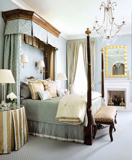 Классический викторианский стиль спальни голубого цвета