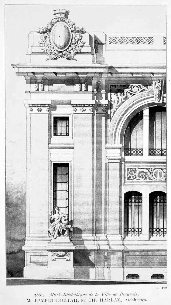 Черно белой чертеж части эклектичного здания