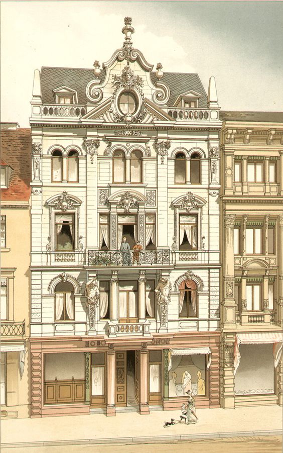 Рисунок перспективы жилого здания в стиле Эклектика