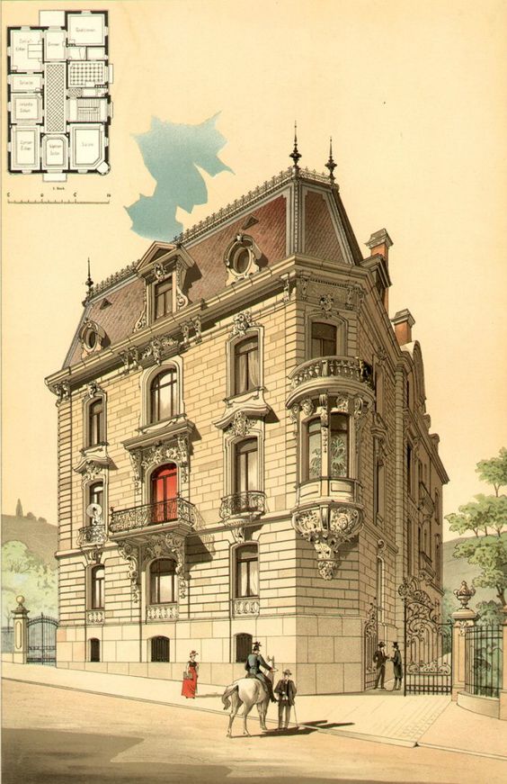 Рисунок перспективы классической французской архитектуры